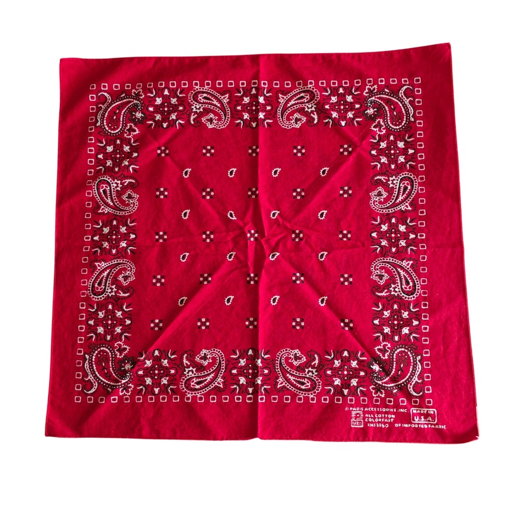 Vintage Paris Accessories Red Paisley Bandana Made in USA Cotton RN13960 Scarf